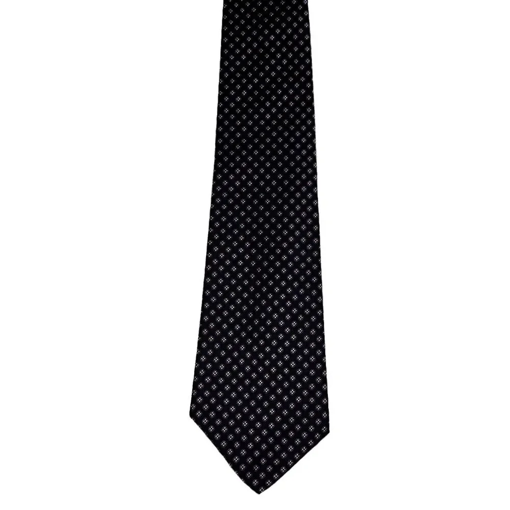 J. CREW - Men's Silk Tie Dark Blue White Purple Squares Geometric 56